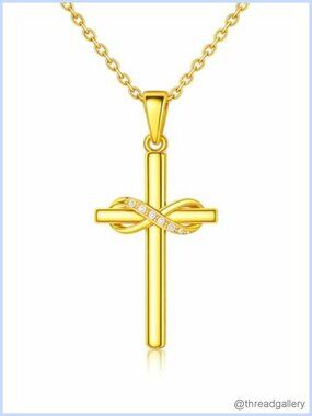 14K Gold Cross Necklace for Women Small Infinity Cross Pendant Chain
